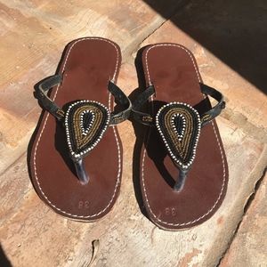 Handmade leather beaded sandals